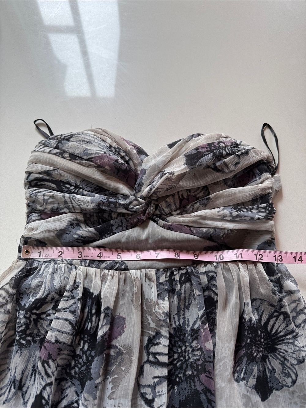C. Luce Strapless Floral Empire Waist Mini Dress, Ruffle Hem, Size M - Picture 12 of 15
